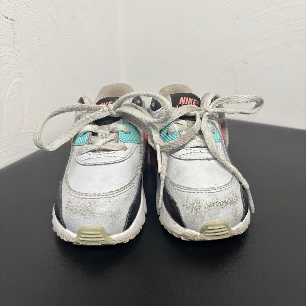 Nike Girls Air Max 90 Sneaker Athletic White Multicolor 833377-013 Lace Up Sz 7C